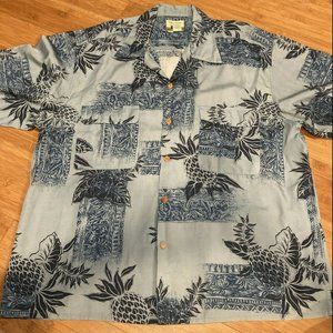 XL REYN SPOONER Mens Pineapple Hawaiian Aloha Camp Shirt Rayon Blue Summer Beach